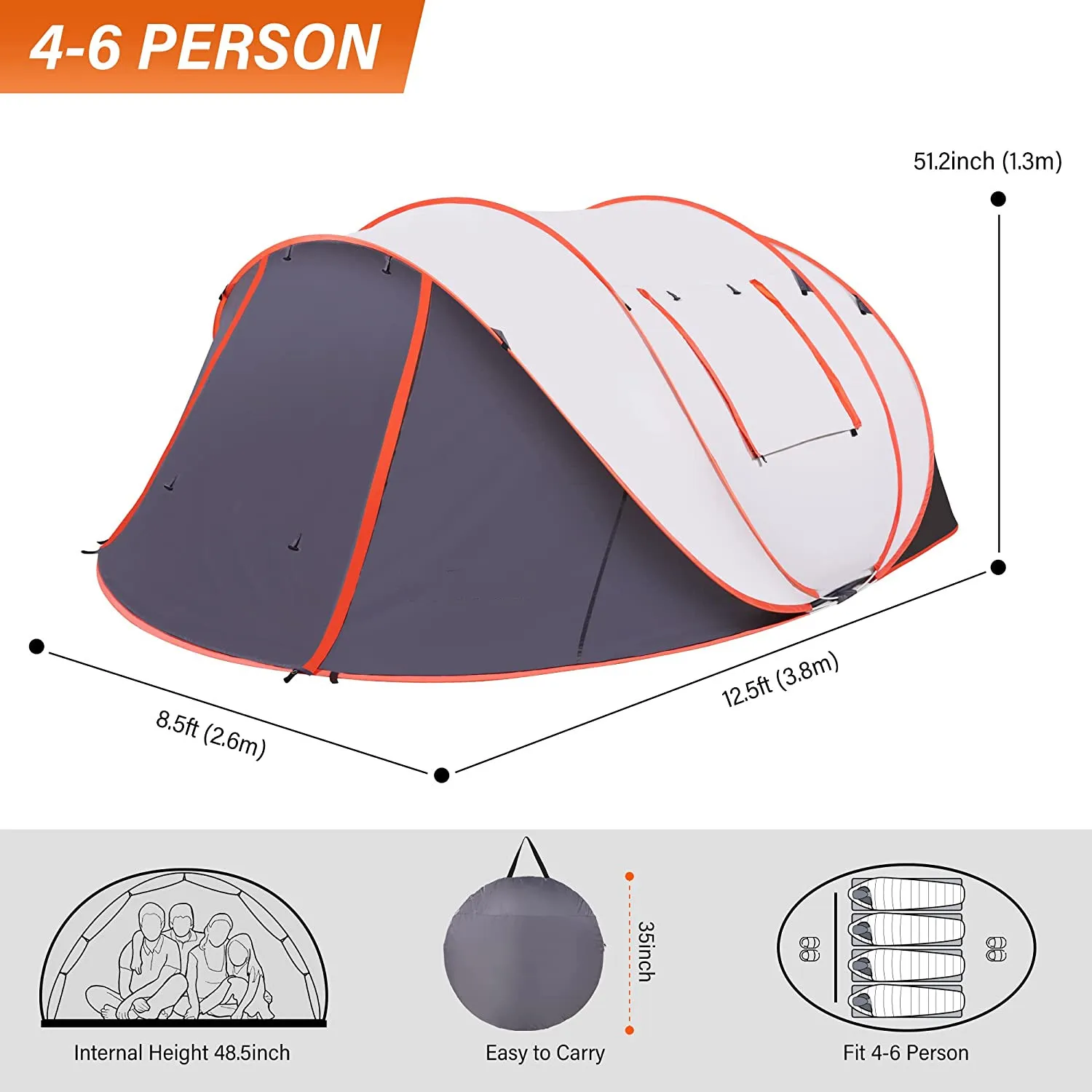 Pop Up Tent 6 Person Double Layer Camping With Setup Tent Easy Pop Up ...