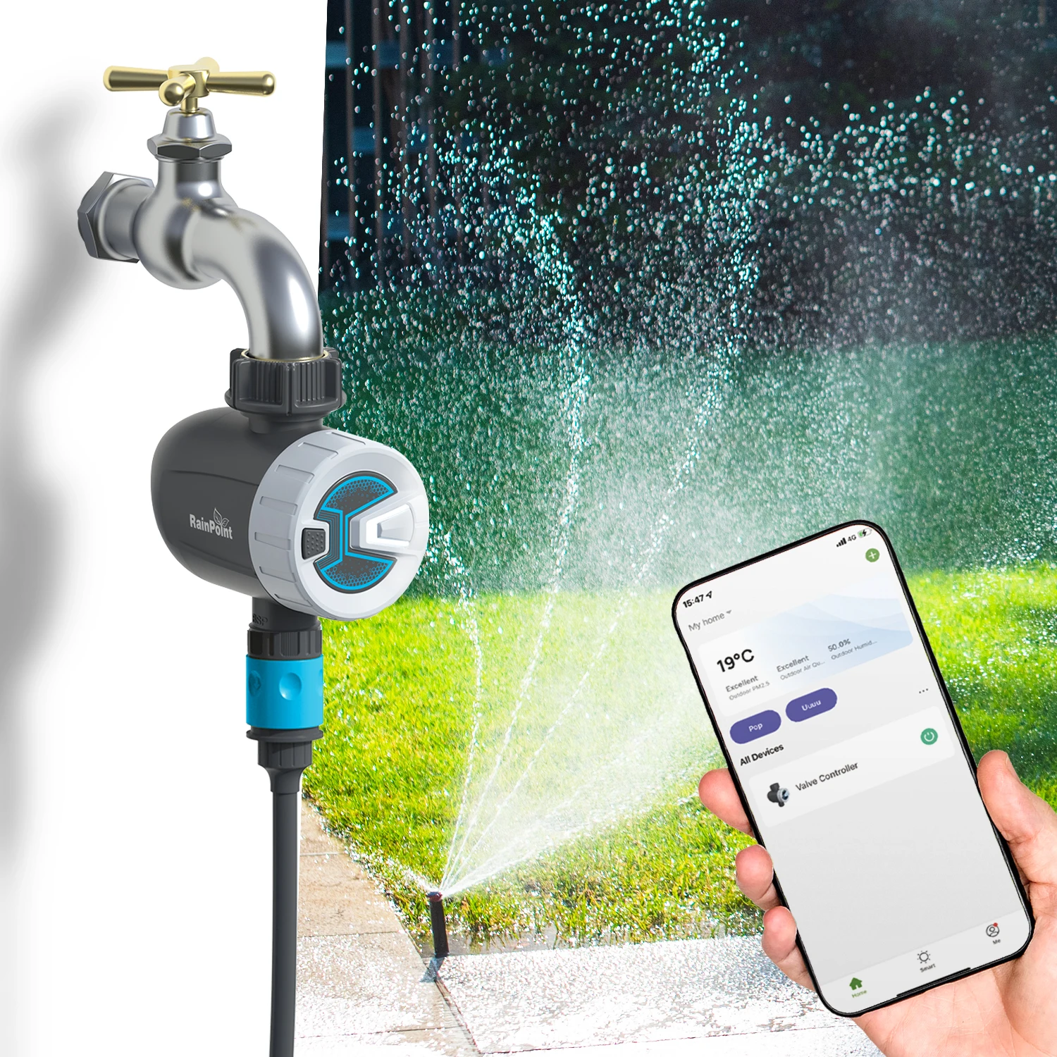 Smart Water Timer with WiFi Hub Hose Timer with Rain Delay Outdoor Garden Lawn Faucet Programmable Irrigation Sprinkler Timer