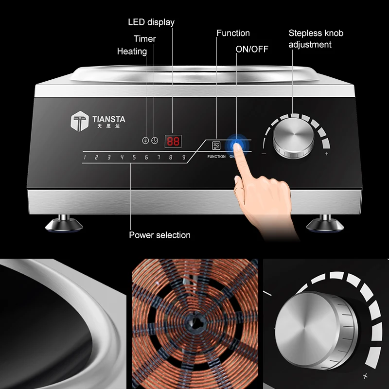 Custom 3.5KW Touch Knob Concave Induction Cooktop Induction Stove Wok