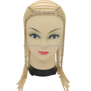 Handmade Sexy Chain Mail Head Cover Hairpiece Fashion Jewelry in Metallic Material
