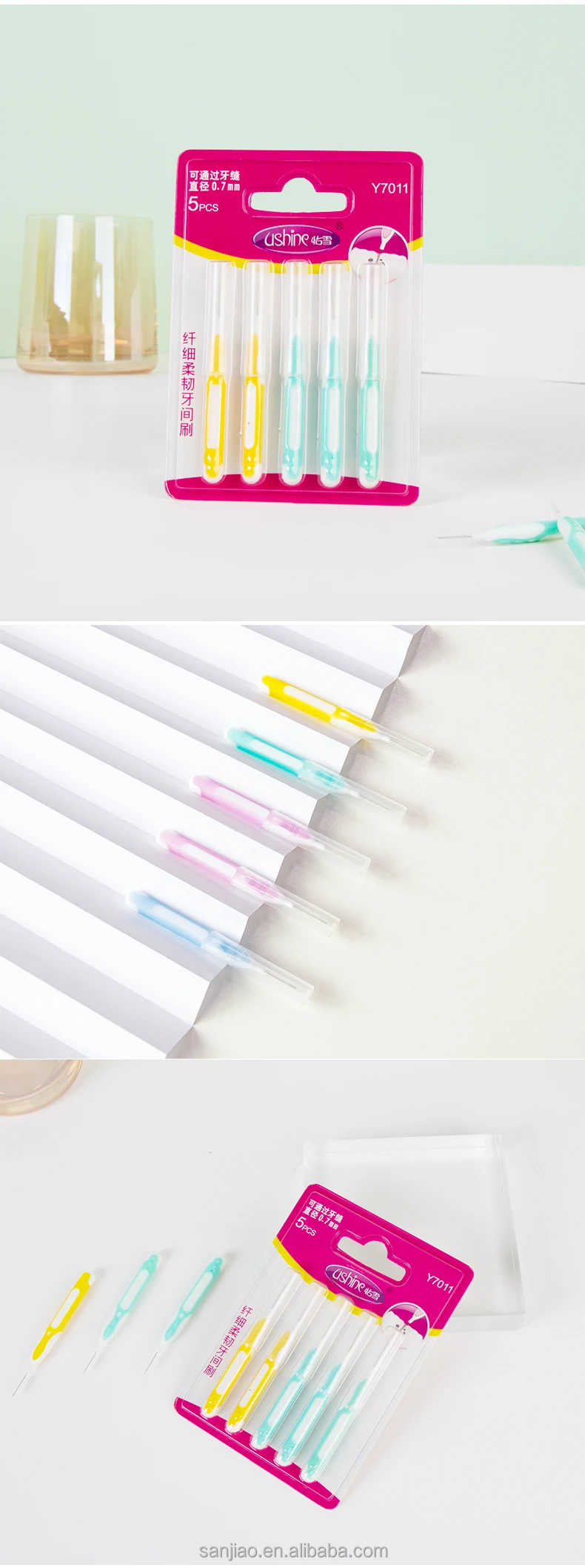 Reusable Dental Floss Pick Colored Interdental Brush Floss Slit Between