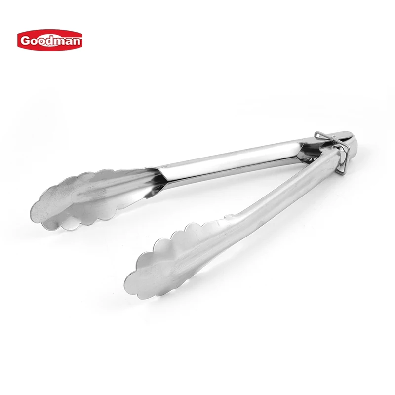 BBQ tools coated handle kitchen food cooking steak tongs stainless steel scalloped serving tong factory