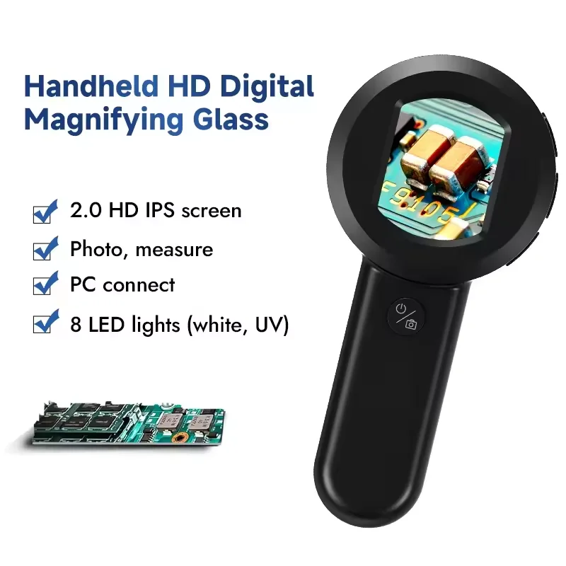 High Quality 100x HM020 Digital Magnifying Glass with 8 LED Light and 2 Inch Screen Microscope Type