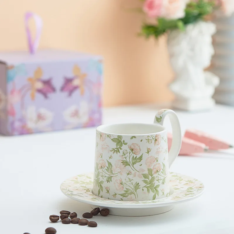product light luxury creative flower coffee cup plate set vintage ceramic cup gift-4