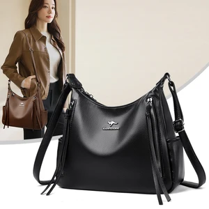 High-end Women's Fashion Dress Waterproof Zipper Closure Soft Leather-Look Crossbody Shoulder Bag Large Capacity for Daily Use