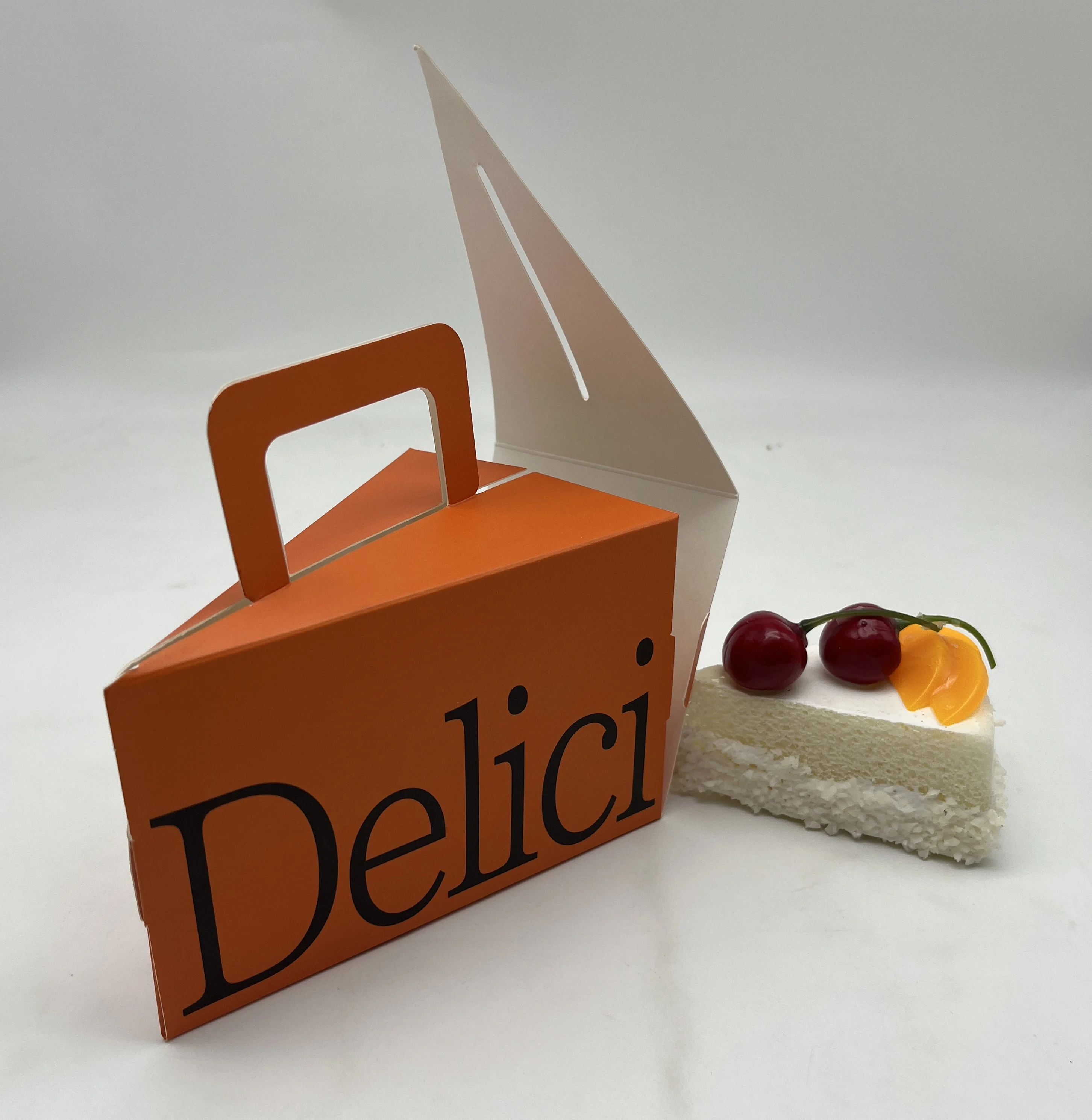 Customised Cardboard Triangle Cake Box, Slice Cake Box with Handle, Piece  Cake Box Packaging