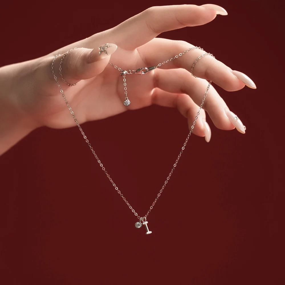 KAKODIY Rhodium Plated Fine Zircon Alphabet-I-Necklace, Personalized Initial Necklace for Women detail 1