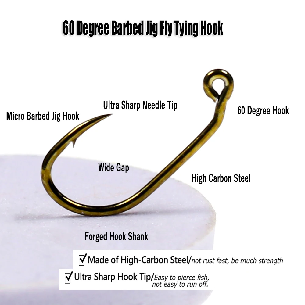 Wholesale 60 Degree Barbed Jig Fly Tying Hook Wide Gap Trout Fishing
