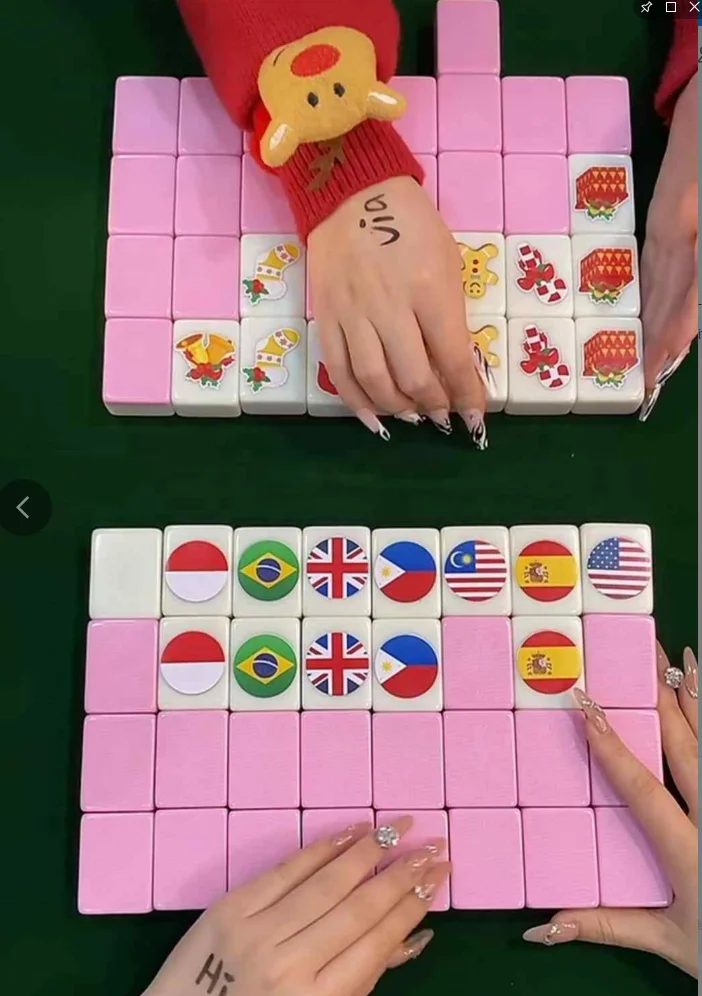 Seaside Escape Game Blocks Mahjong Sets With 65 Tiles 30mm Flag and Tianzhi Pattern  for Spring Picnic Party Gift.