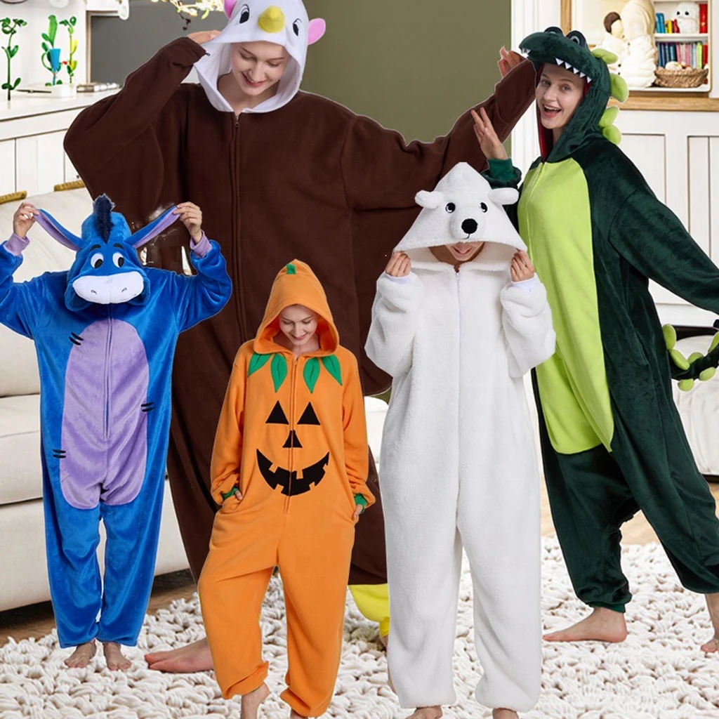 Fun Winter Fleece Kigurumi Onesie Pajamas with Hood Tail