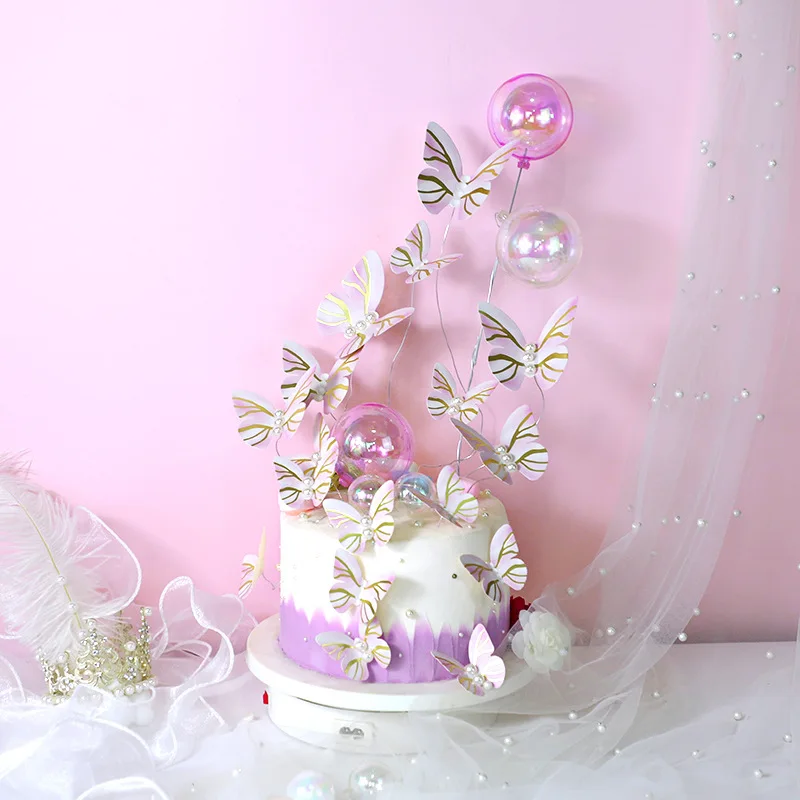 22 peças decorações de bolo de borboleta com toppers de bolo Acrílic feliz  aniversário Para chuveiro do Bebê decoração da festa do aniversário do  casamento (rosa roxo) - China Aniversário Party Decoration