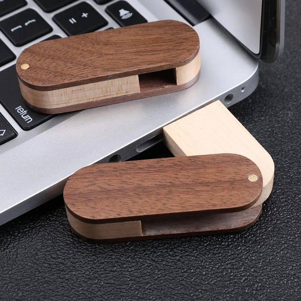 Swivel Wooden Box USB Flash Drive Twist Pen Drive With Custom Logo 4GB 8GB 16G 32GB 64GB Memory Stick U Dick Free Laser Personal