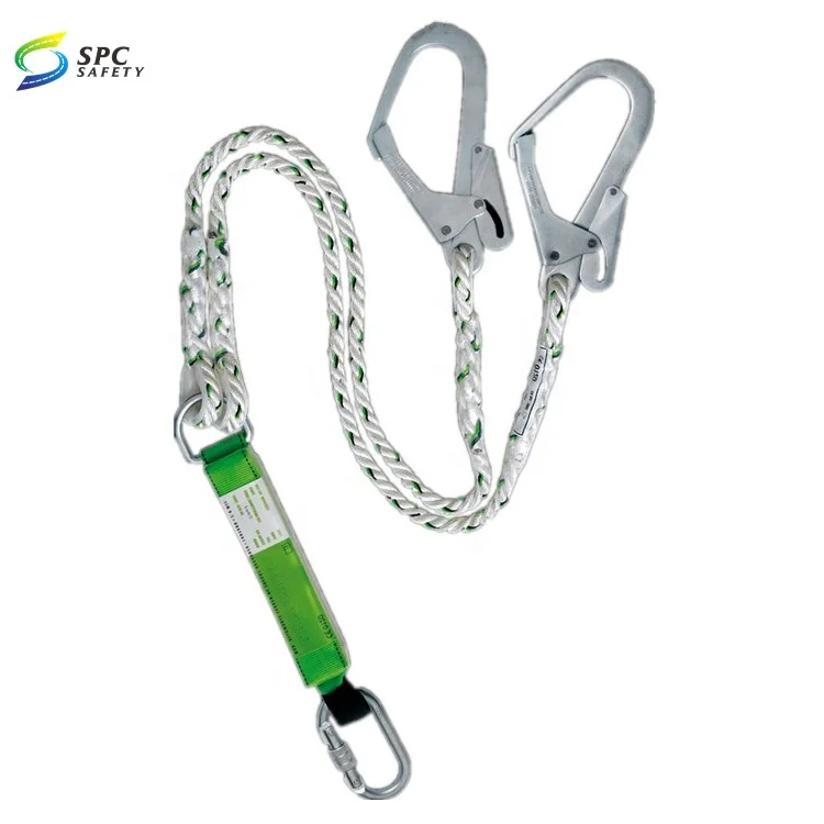 High Quality Polyester Fall Protection  Energy Absorbing Safety Harness Rope Lanyard With Big Hook and Carabiner