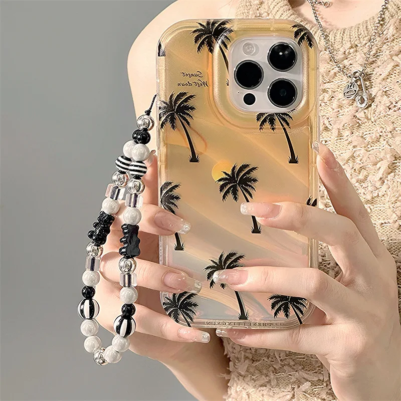 Hot selling high quality phone case with bracelet multicolour phantom coconut tree bow star love pattern phone case manufacture