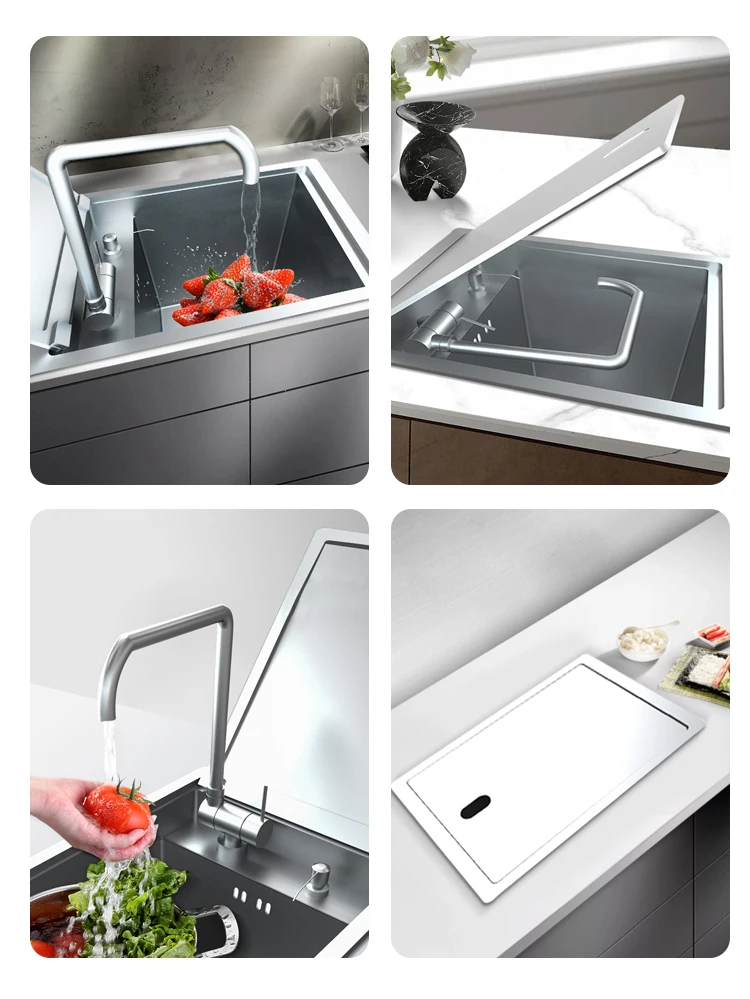 Stainless Steel Hidden Kitchen Sink Black Cup Handmade With Intelligent ...
