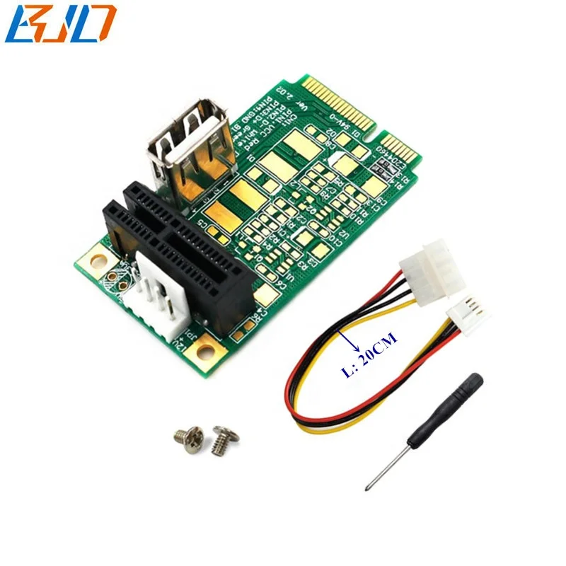 Riser plaque PCIe 1x vers PCI E 4x 2 prts reprise d'alim. SATA