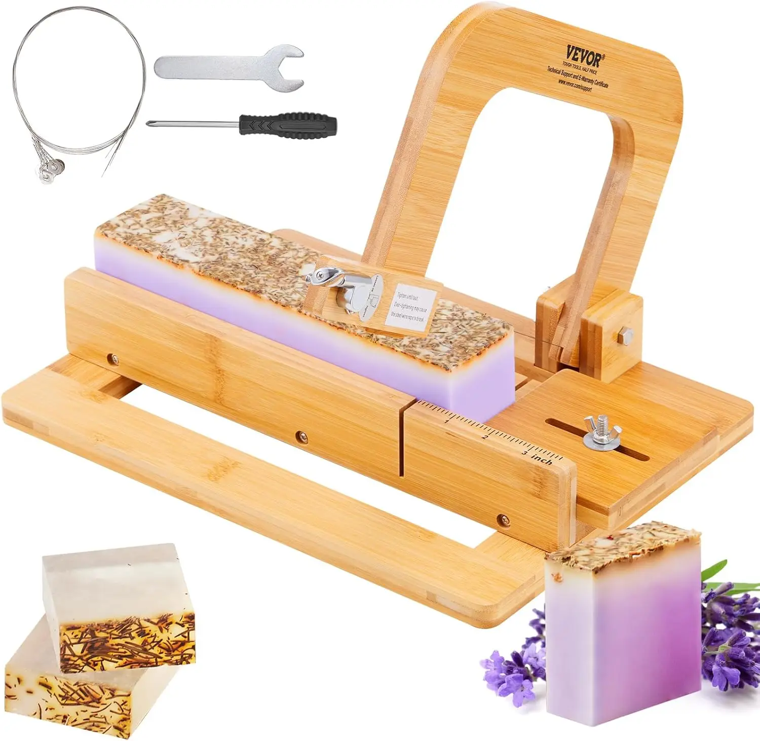 Soap Cutter Bamboo Soap Slicer with Adjustable Stainless Steel Wire, Multi Handmade Soap Wire Cutter DIY Making Cutting Tool