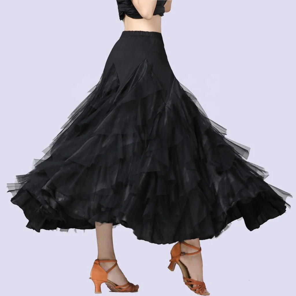 Women Flamenco Sleeveless Handmade Waltz Full Skirt Modern Social Dance Long Dress