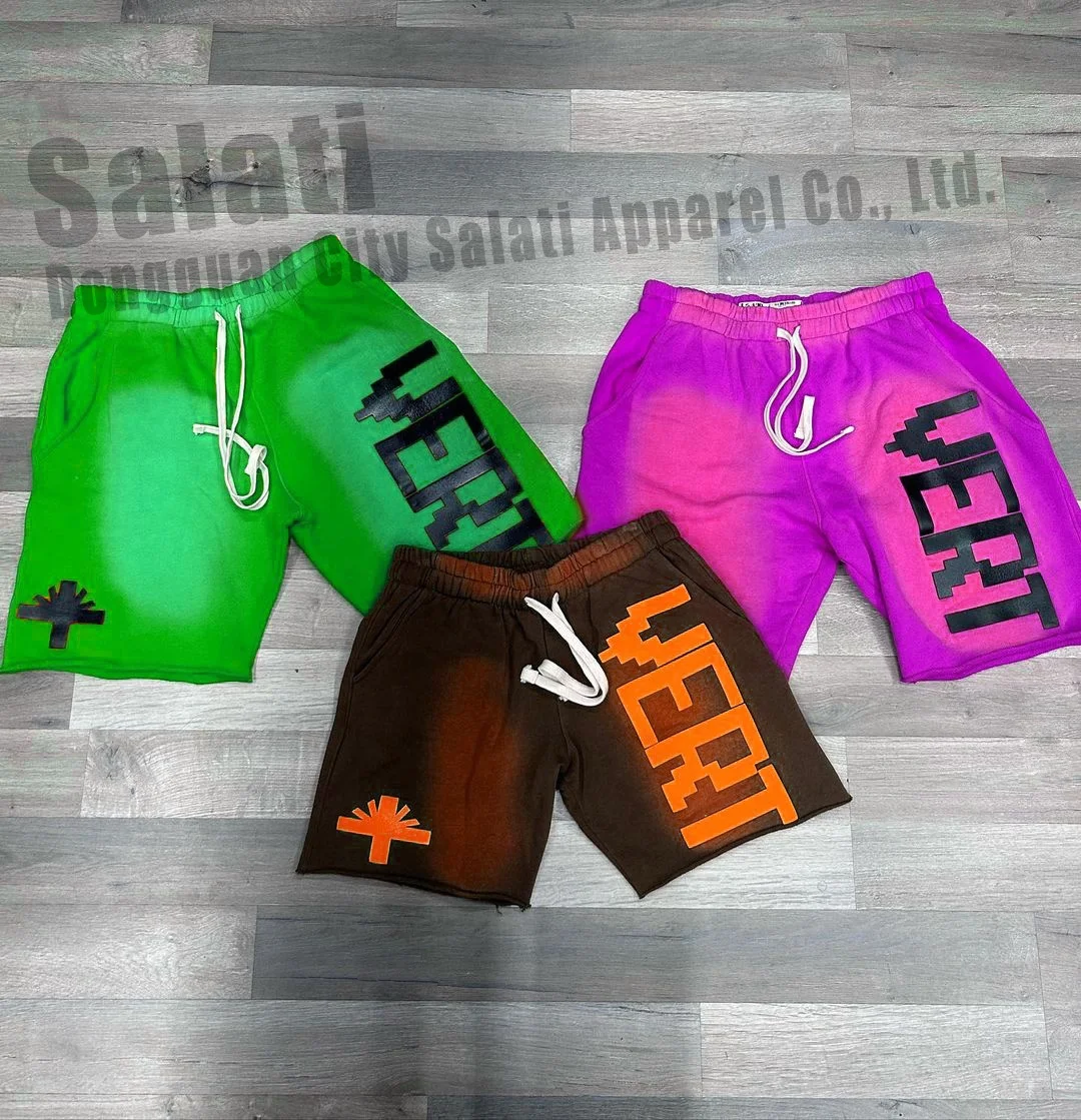 Custom Cotton Shorts Unisex Raw Hem Oversized Drawstring Summer Streetwear Faded Vintage Puff Print Acid Wash Sweat Shorts Men gallery 4