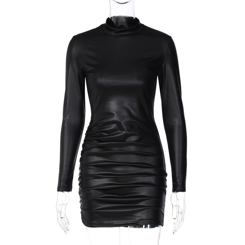 B27356 Fashion Long Sleeve Leather Dresses Women - Buy D2a10779k,Dress ...