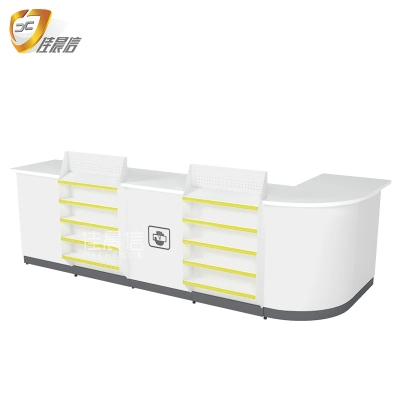 Customized Supermarket Checkout Counter Cash Counter Table Design Steel Cashier Convenient Store Check Out Counter