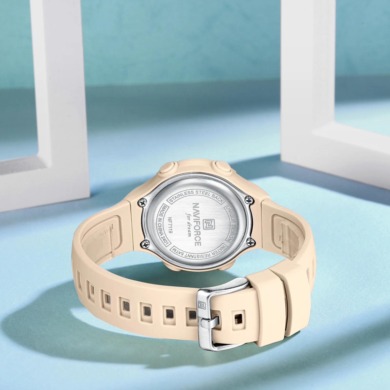 NAVIFORCE 7119 Watch for Woman Casual Waterproof Day and Date Display Silicone Strap Wristwatch LCD Digital Electronic Watches