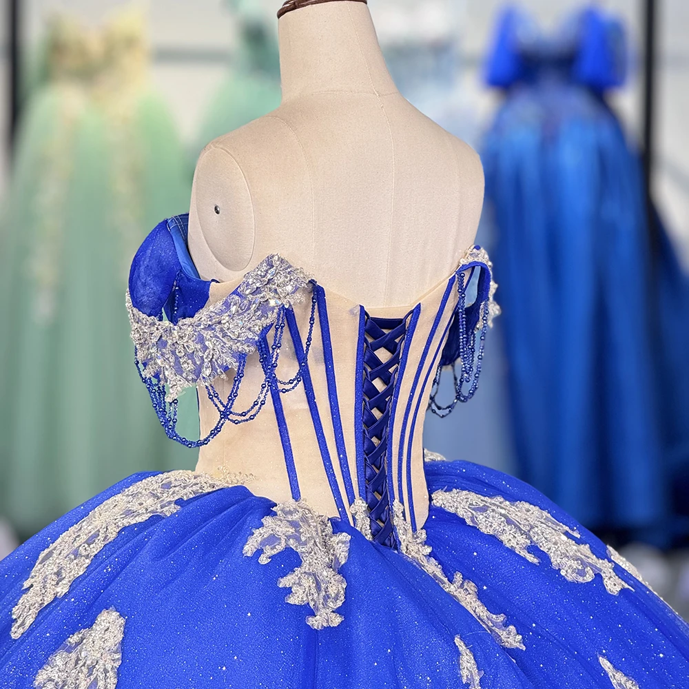 Quinceanera Dress Royal Blue and Gold Wedding Dress Ball Gown With Train  Dy5897, image size:1000x1000