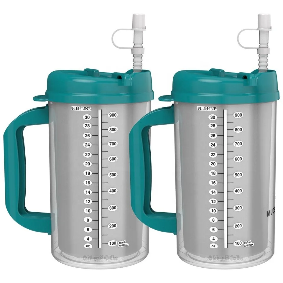 Double Wall Plastic 32 oz Insulated Travel Mugs Measurement Customized Medical Mug Patient Mug