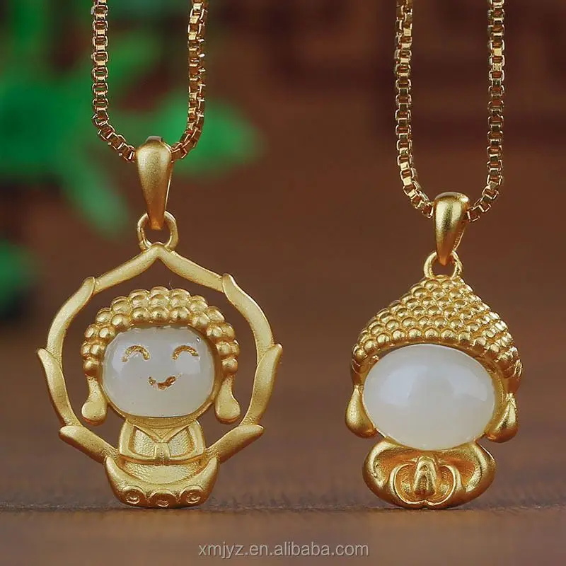 Colgante de plata antigua certificado Hetian Jade blanco pequeño