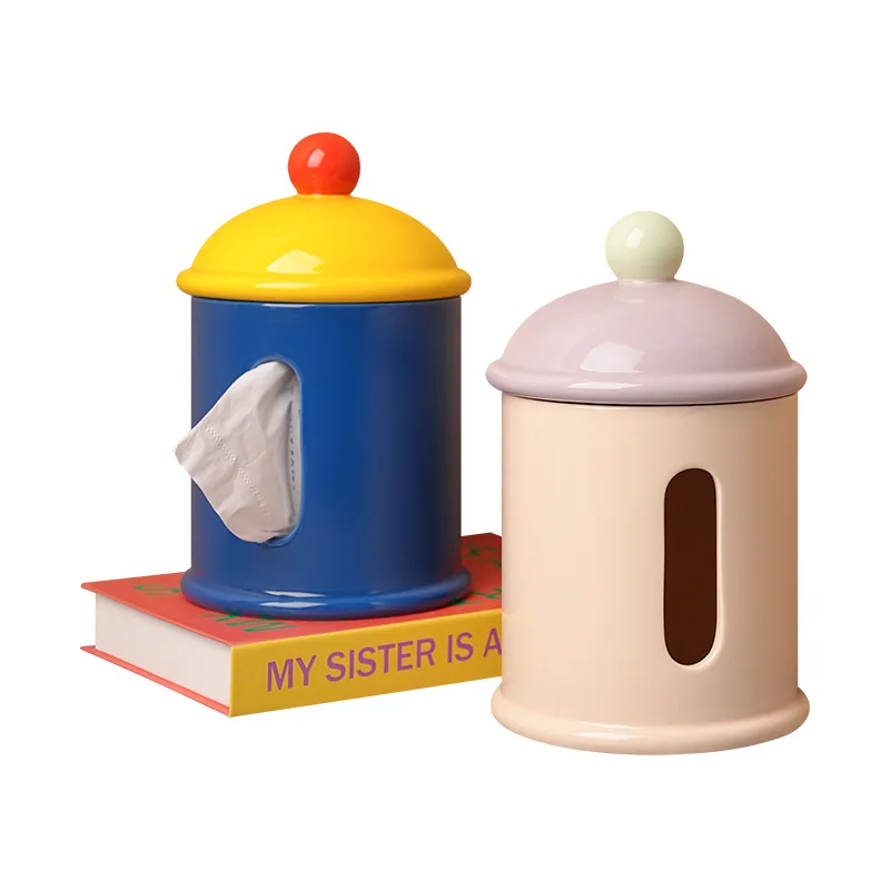 Color Block Ceramic Tissue Holder Glossy Finish Cute Modern Home Decor Bathroom Bedroom Living Room Desk Storage Organizer