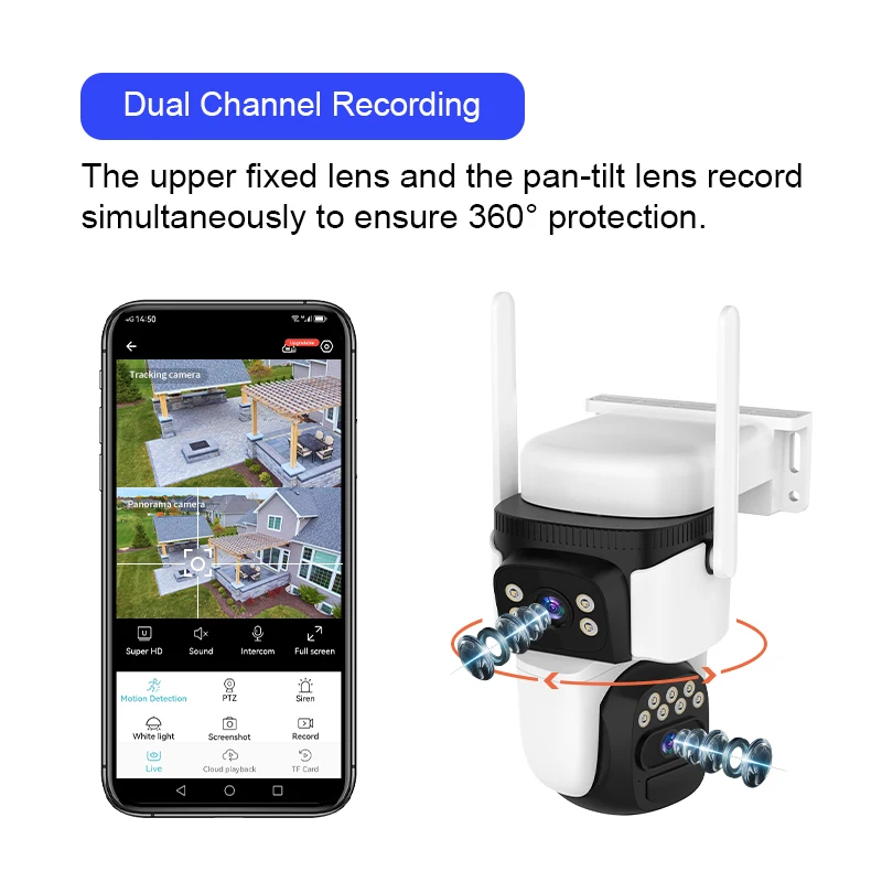 Caméra solaire WiFi 4K 8MP, caméra de sécurité extérieure sans fil, détection humaine PIR, caméras de surveillance CCTV, avec panneau solaire, caméra IP PTZ à double objectif, protection de sécurité