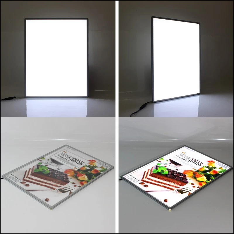 Custom A4 Size Square Adhesive Acrylic Aluminum Snap Frame LED Display Light Box Wall Mount Restaurant Menu Board Rectangle