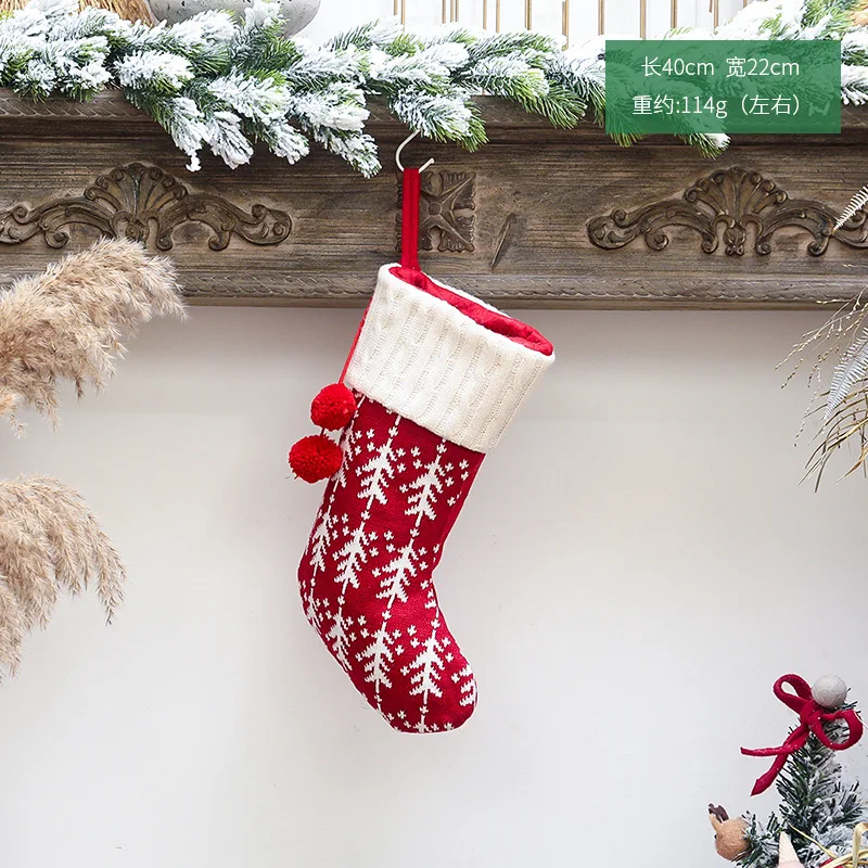 2021  New Christmas Warm And Fashionable Wool Socks Red And White Bag Children Gift Bag Decorations Knitted Christmas Socks
