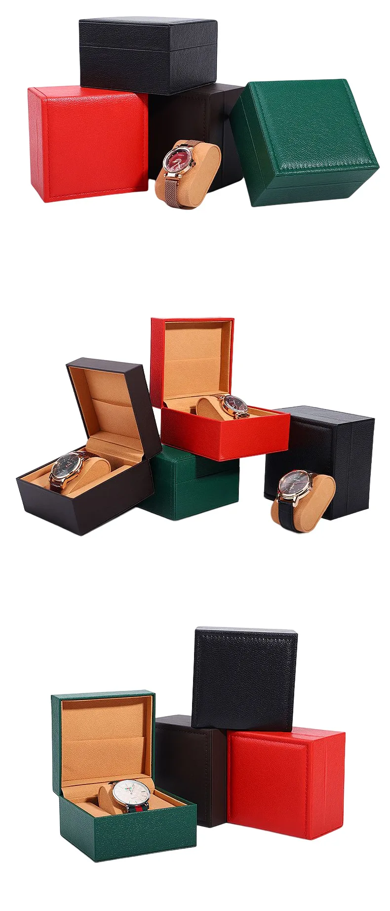 product custom logo luxury flip rectangle eco friendly water resistant dustproof pu leather watch case gift packaging display box-4