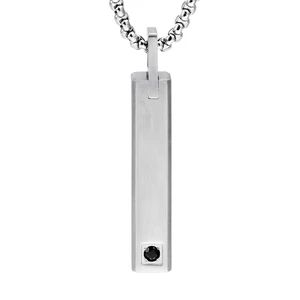 Custom Stainless Steel Vertical Cubic Bar Pendant Necklace with 1pc Black CZ Stone Inlay Charming Pendant for Men