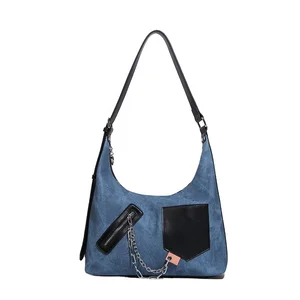 Custom Logo Fashion Ladies Crossbody Bag Retro Design Handbags Denim Large Capacity Shoulder Bags for Women