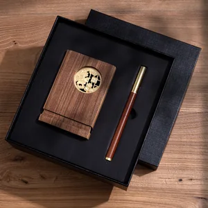 High-End Wood Pen Holder Gift Box with Custom Logo for Promotional Events and Annual Meetings Office Pen and Pen Holder Set