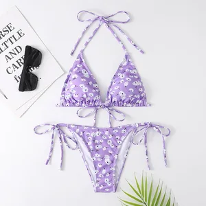 2022 New Designer Brazilian Bottom Mini Bikini Set for Women High Quality Two-Piece Beach Swimsuit with Floral Print Pattern