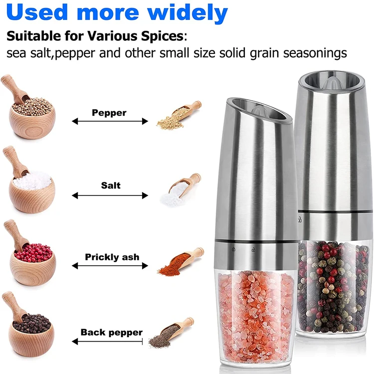Gravity Salt and Pepper Shakers in Stainless Steel Pepper Grinder