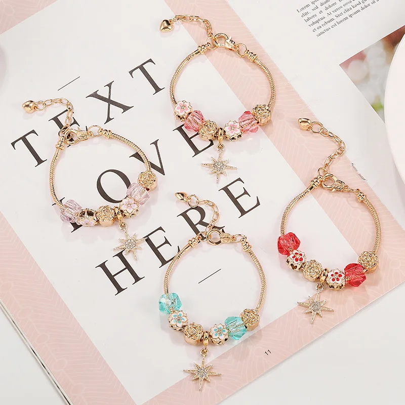 Flowers beaded star pendant  charm bracelets gold plated high quality Women's jewelry