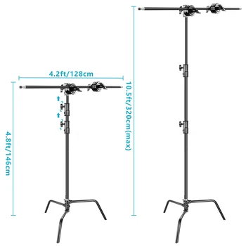 Neewer 2-pack Heavy Duty Light Stand C-Stand - Max 10 Feet/3 Meters Adjustable with 3.5 Feet Holding Arm and Grip Head detail image