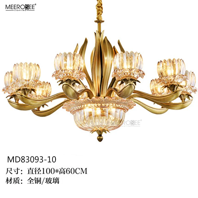 MEEROSEE Custom Made Design Copper Chandelier Glass Chandelier Light Brass Lighting Fixture MD83093