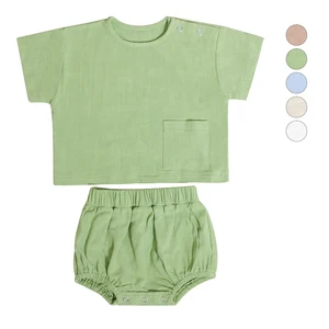 Custom Logo Designer Wholesale Crew Neck Children Tracksuit Summer T-Shirt Shorts Children Clothing Set With Pocket Design