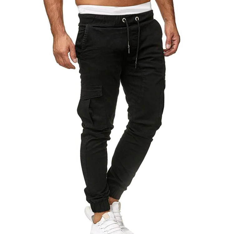 Autumn New Style Men's Cotton Casual Trousers Fashion Leather Solid Color Lace-up Trousers Casual Sports Pants For Men