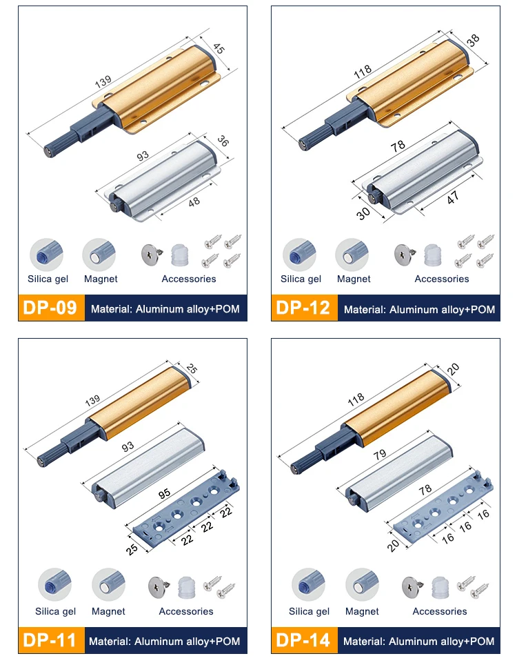 Big Size Push To Open Door Catch Aluminium Alloy+pom Push To Open