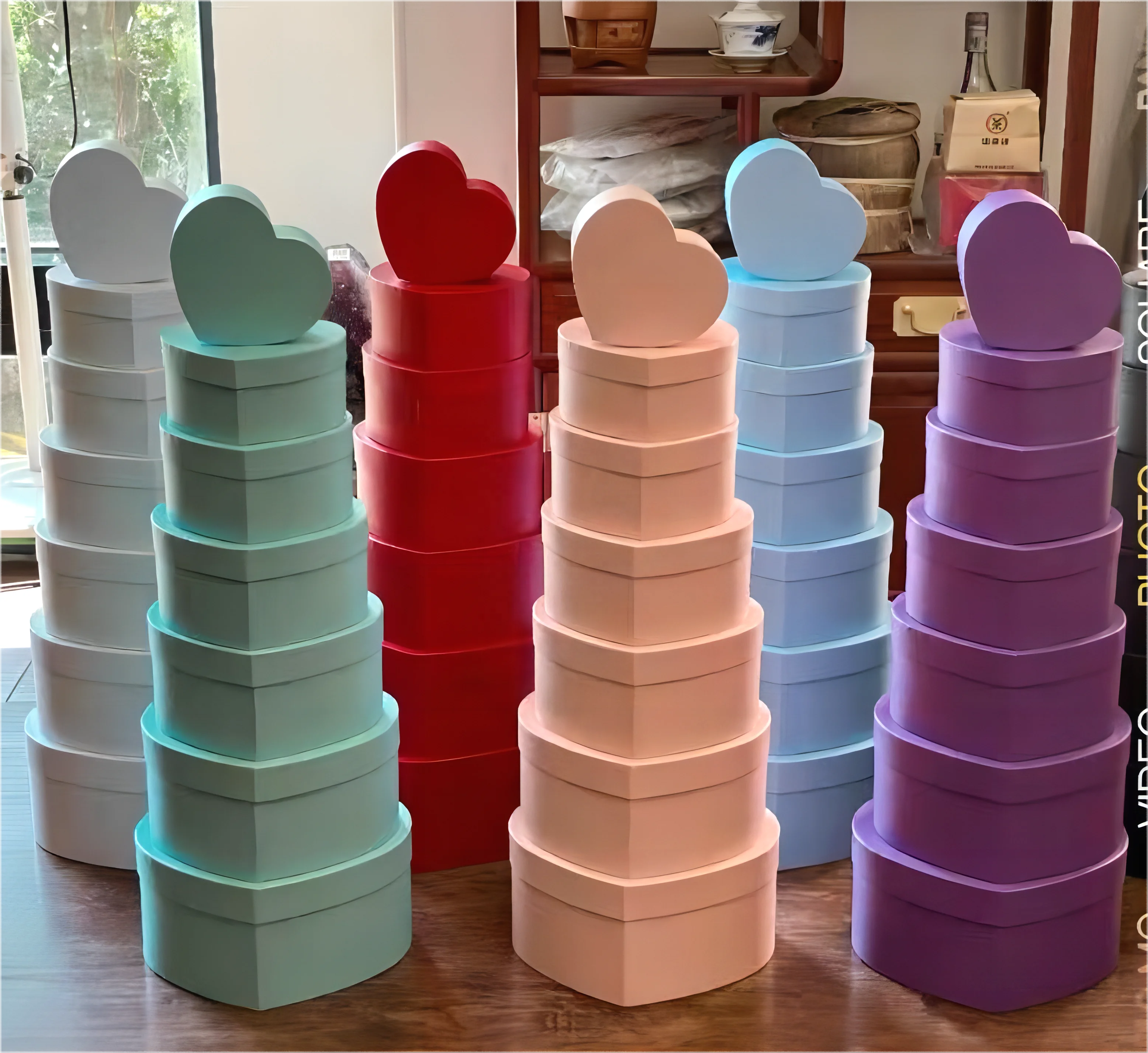 Macaron Solid Color Heart Shape Flower  Box 7 Piece Set Gift Box  Gift Packaging Box