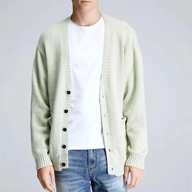 High Quality Solid Color Top Simplicity Thick Coat Autumn Button Fashion new Long Sleeve Knit Wool Sweater Mens Cardigan
