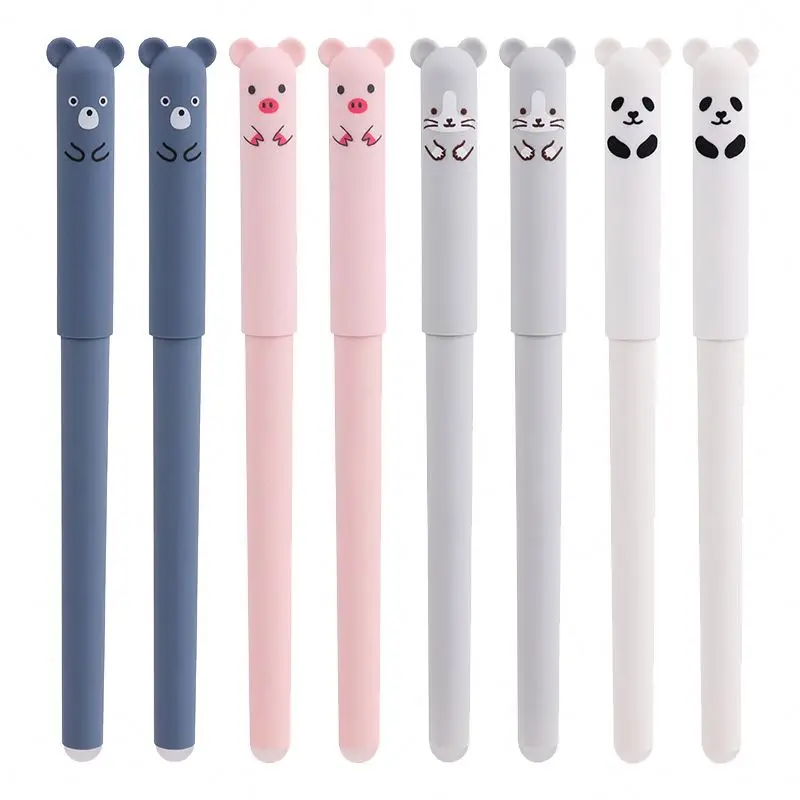 Cute School Student Kids Creative Animal Erasable Gel Pens 0.35mm/0.5mm Ball Point Black Blue Ink Customize Stationery