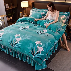 New Design Printed Double Duvet Cover Set  Microfiber Bed Sheets Bedding Set Queen Size Bed Skirt