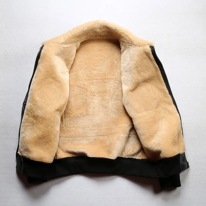 Custom Winter Top Gun Bomber Original Fur Sheep Skin Real Leather Coat For Men Luxury High